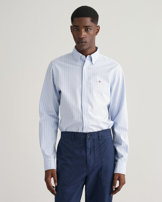 Chemise slim fit en coton Oxford stretch &agrave; rayures