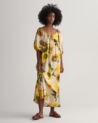 Robe froncée avec imprimé à tournesols