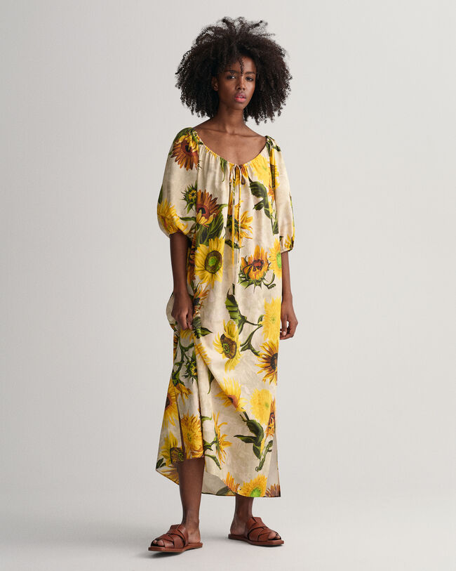Robe froncée avec imprimé à tournesols