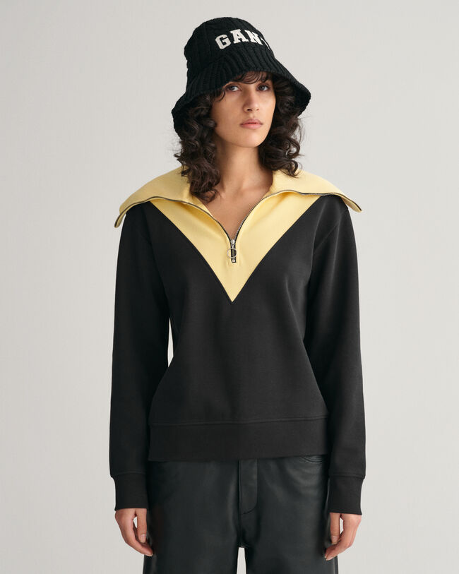 Sweat-shirt &agrave; demi-zip en colour-block