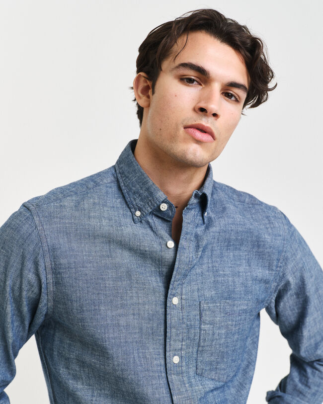 Chemise regular fit en chambray indigo