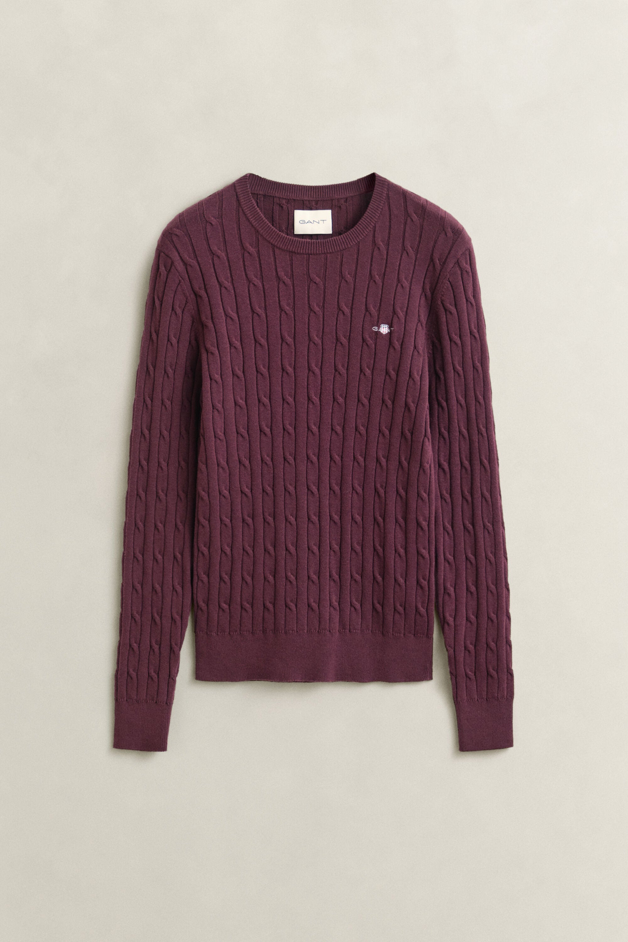 Pull col rond en maille de coton stretch à torsades