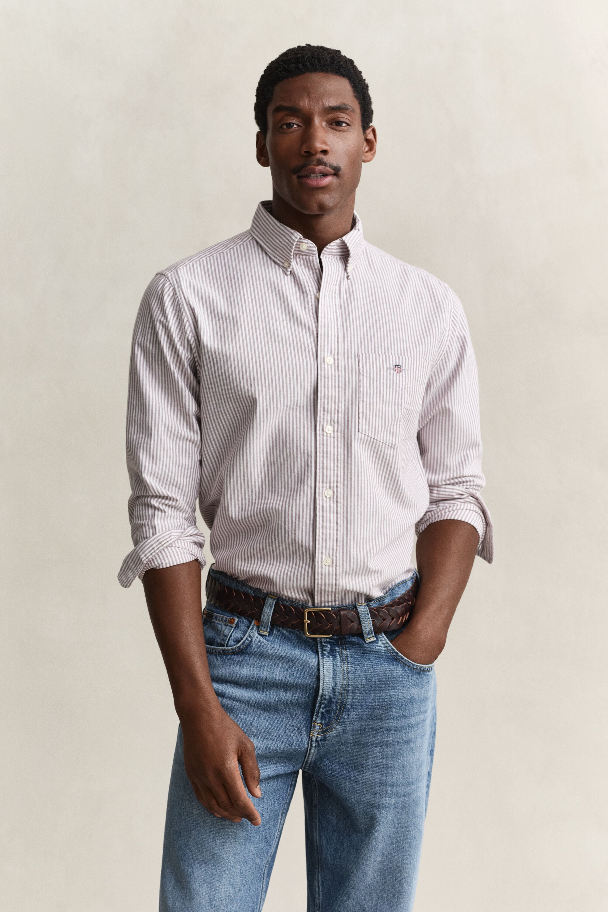 Chemise en coton Oxford regular classique à rayures