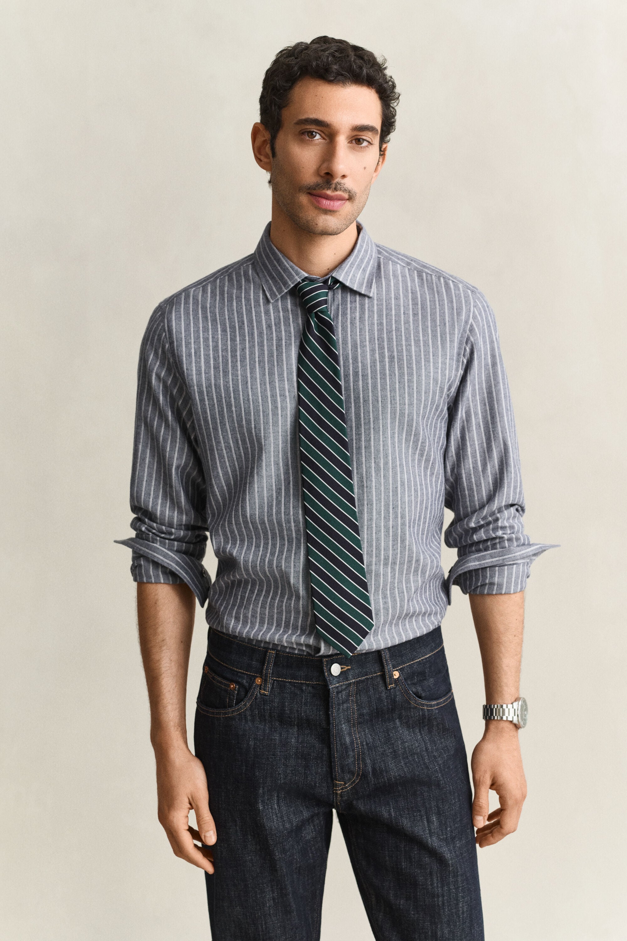 Chemise en flanelle chinée à rayures