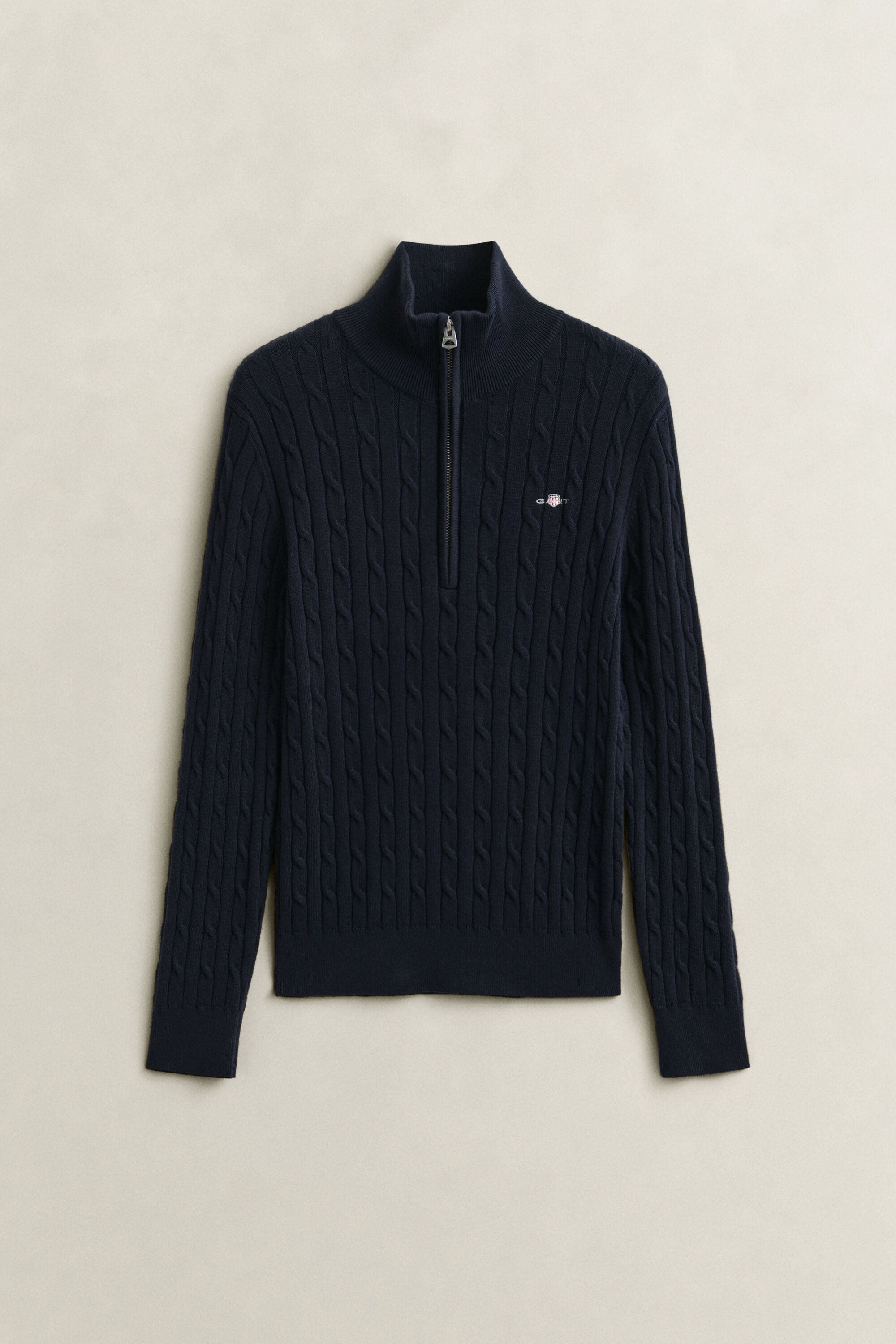 Pull à demi-zip en maille torsadée extensible
