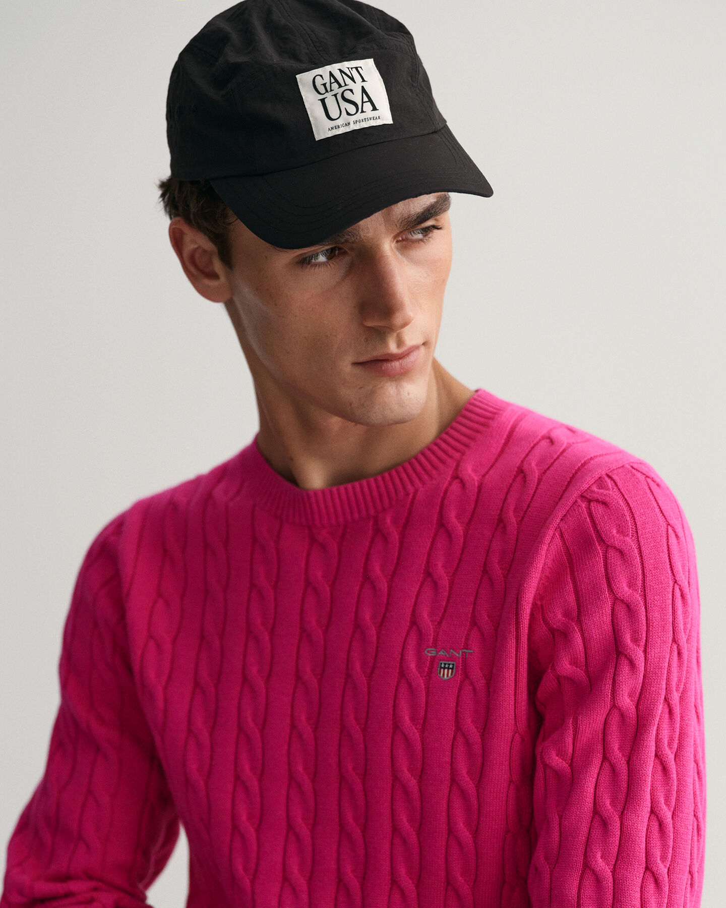 Pull ras du cou en maille de coton torsad&eacute;e