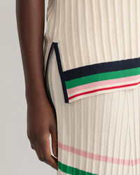 Pull sans manches en maille c&ocirc;tel&eacute;e &agrave; rayures