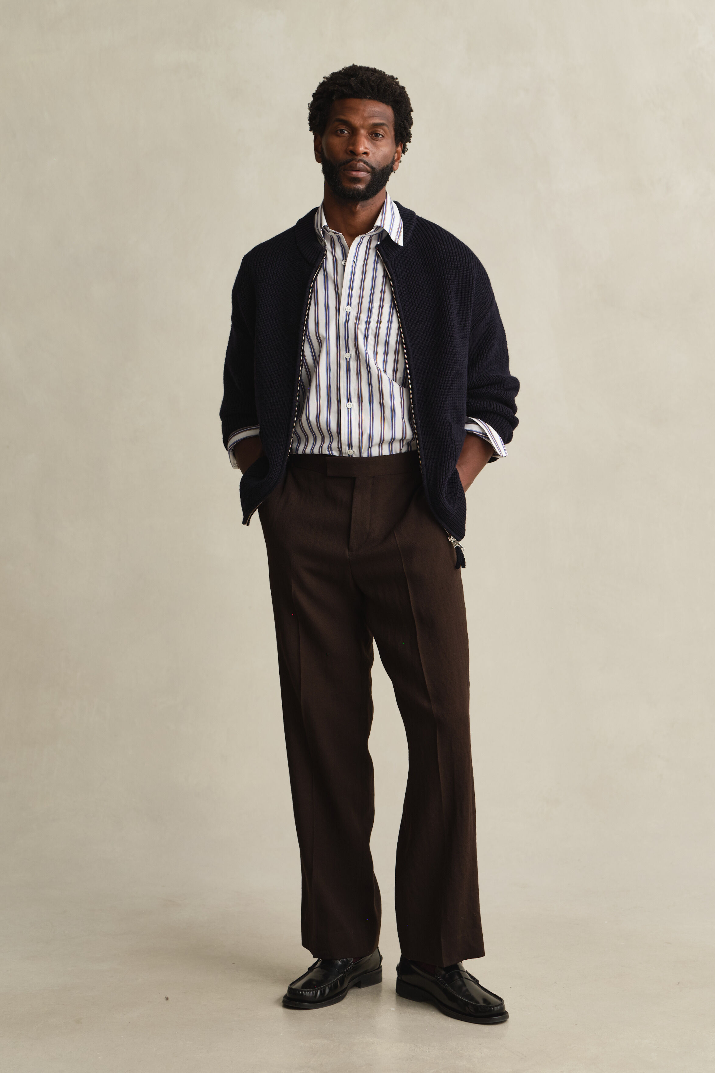 Cardigan zippé en laine côtelée