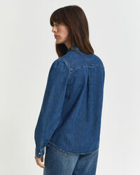 Chemise coupe regular en denim à manches bouffantes