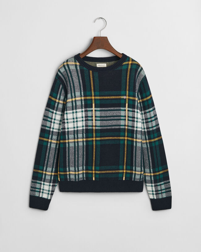 Pull ras du cou en maille &agrave; carreaux Teens