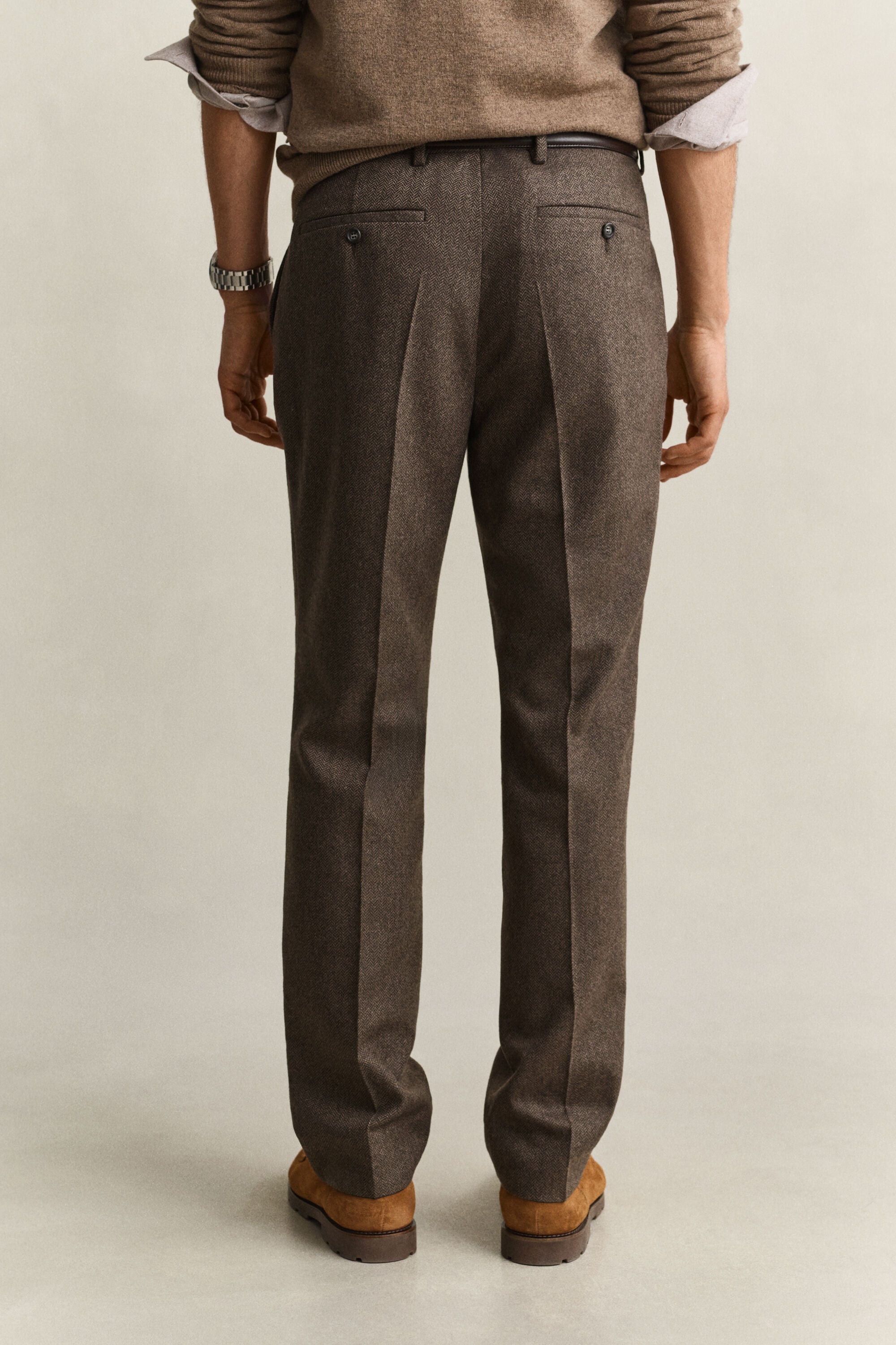 Pantalon de costume en laine à chevrons