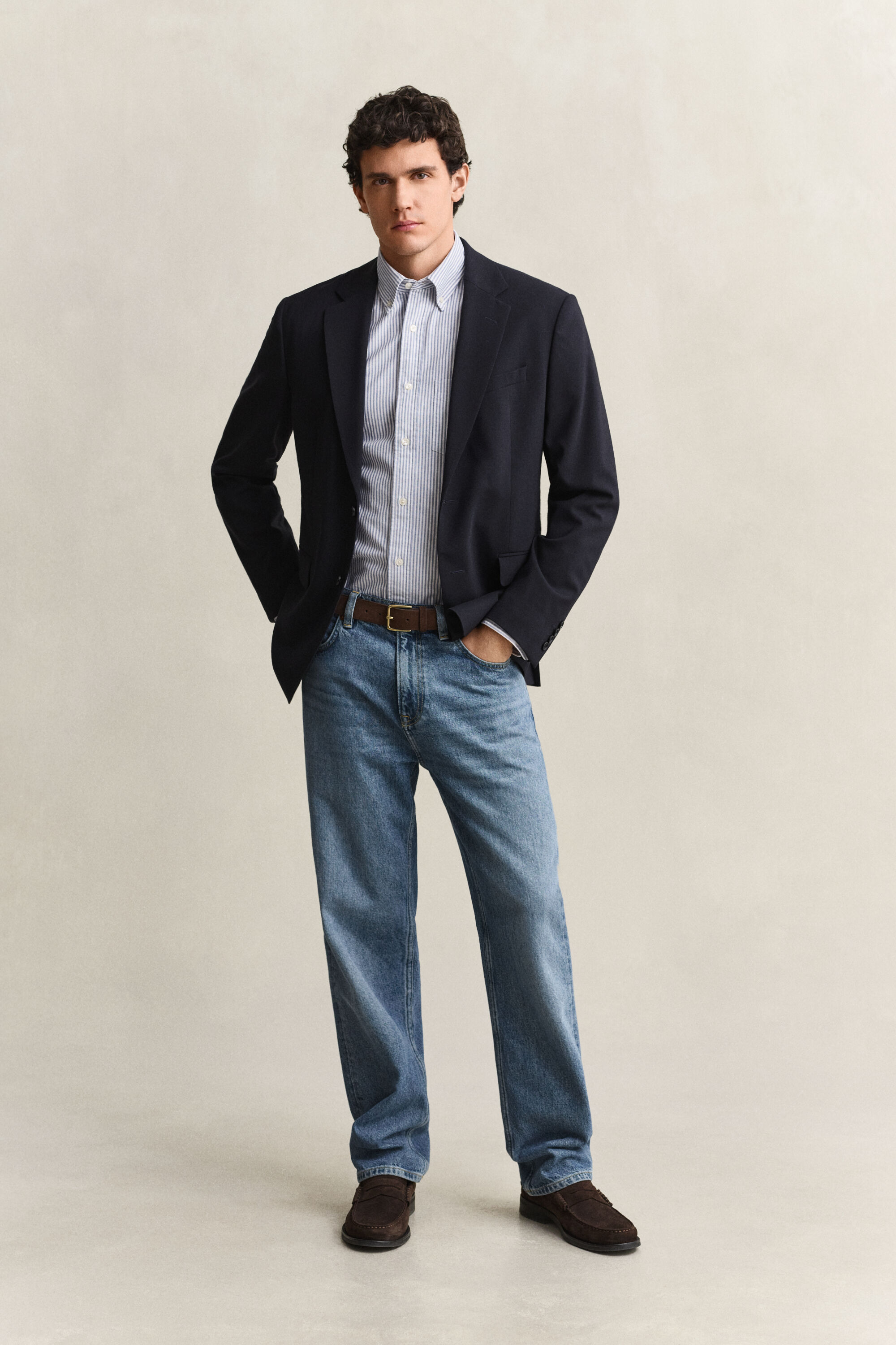 Chemise en coton Oxford regular classique à rayures