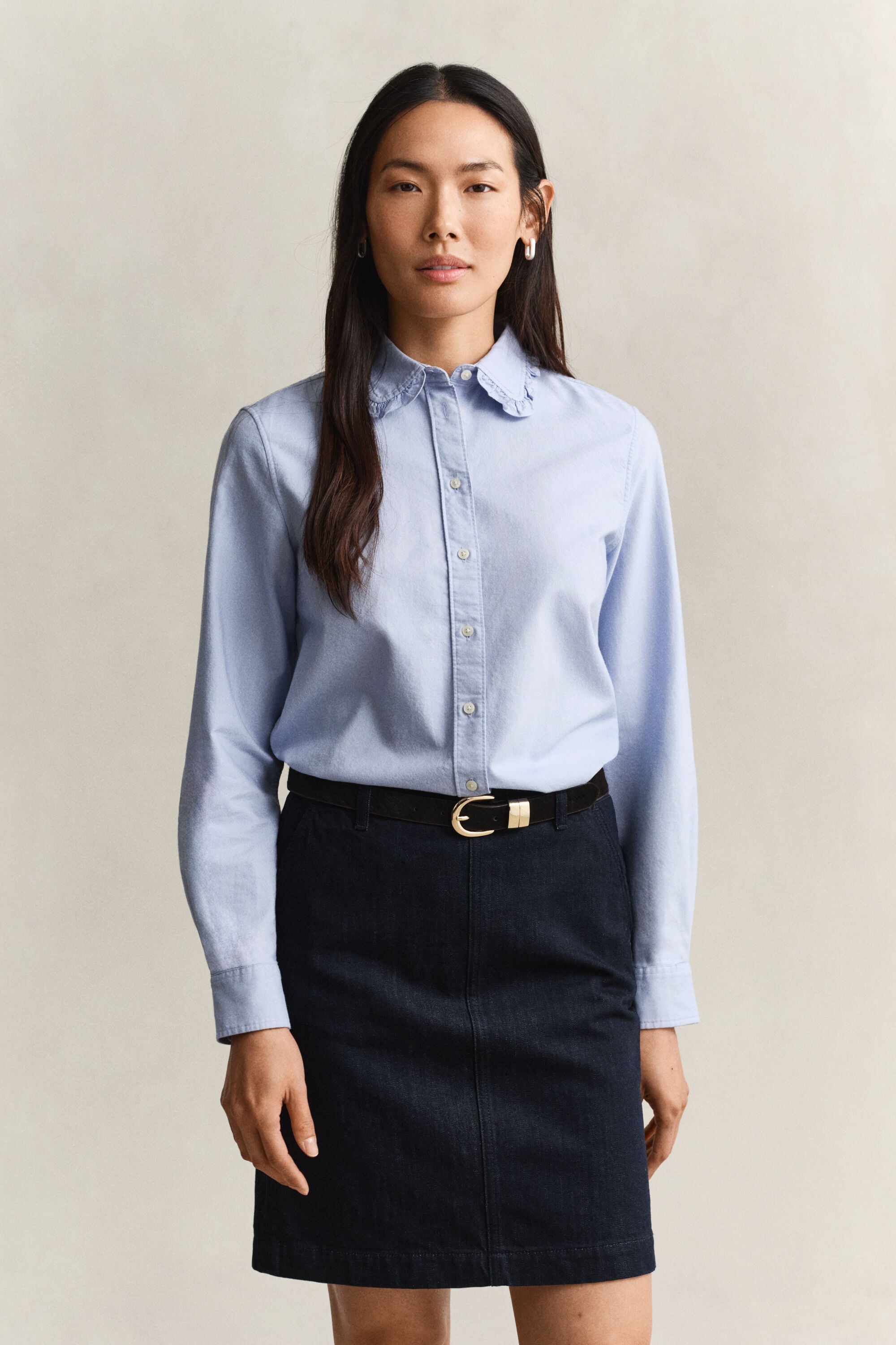 Chemise en coton Oxford classique à volants