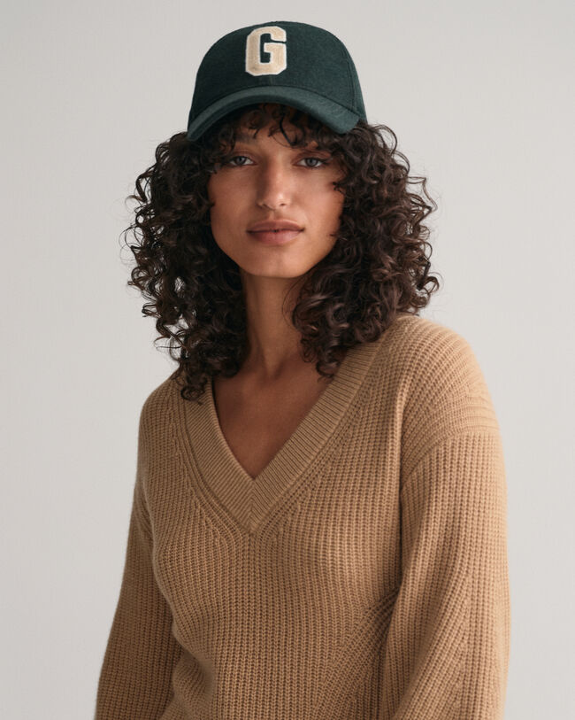 Robe col V en laine c&ocirc;tel&eacute;e