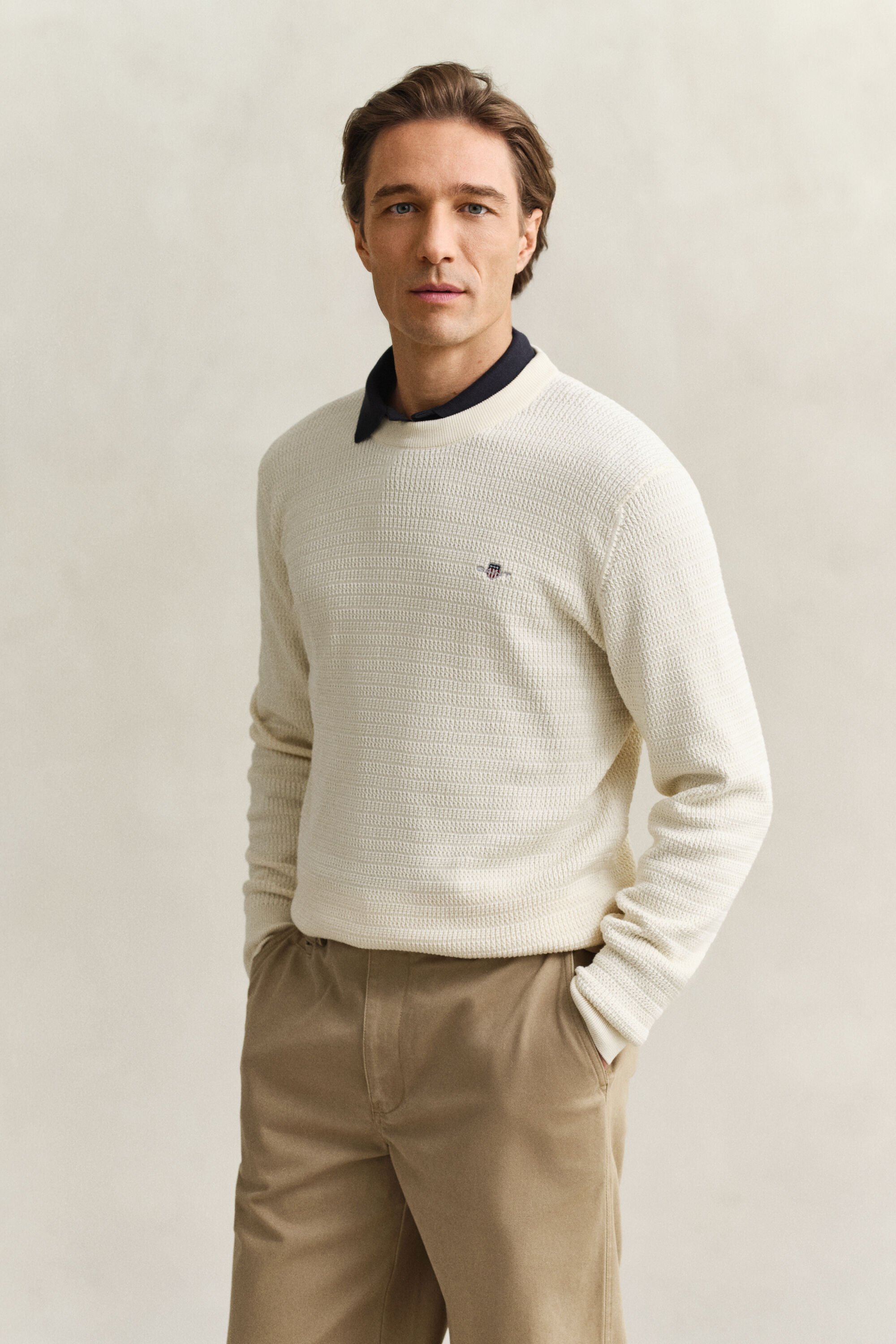 Pull col rond en maille torsadée