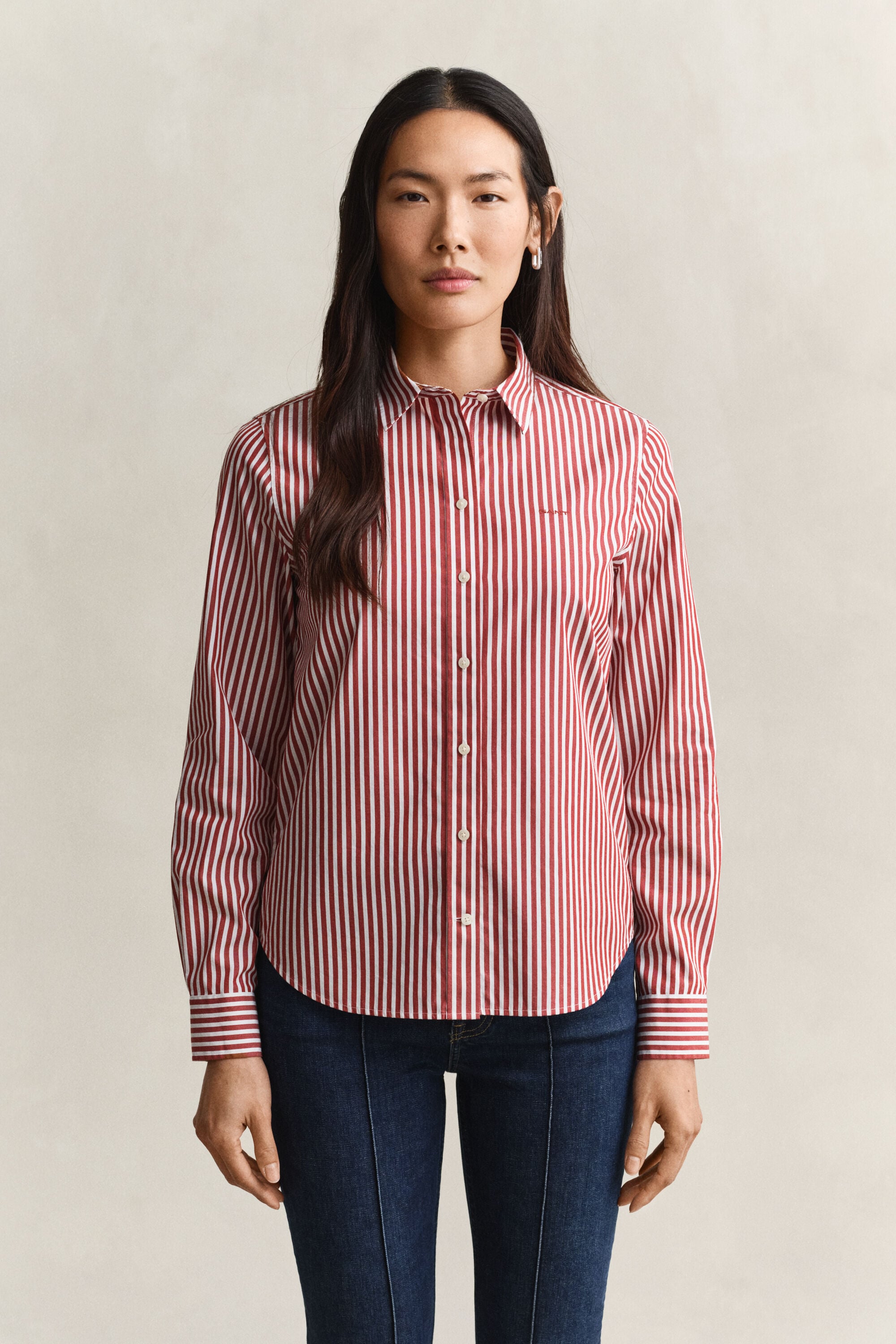 Chemise classique coupe regular en popeline à rayures