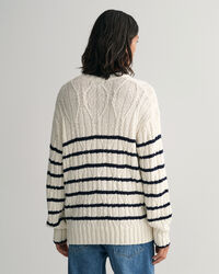 Pull ras du cou en maille torsad&eacute;e &agrave; rayures