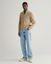 Cardigan zipp&eacute; en coton textur&eacute; &agrave; rayures