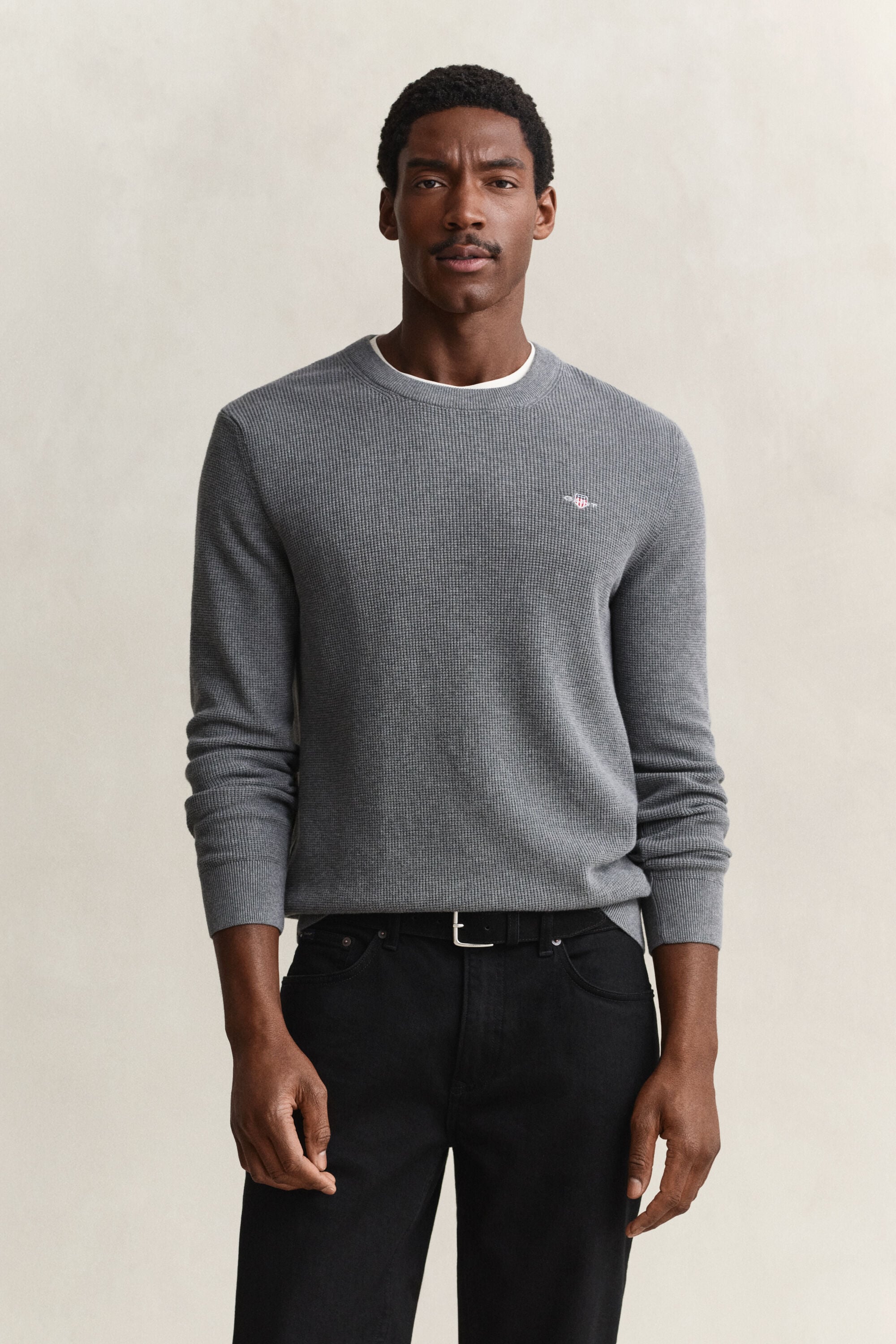 Pull col rond en coton texturé