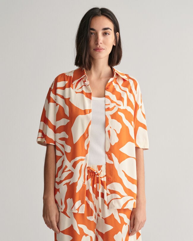 Chemise relaxed fit &agrave; manches courtes Palm Print