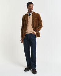 Pull à demi-zip côtelé en coton et laine mérinos