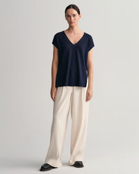 Pull sans manches col V en lin mélangé