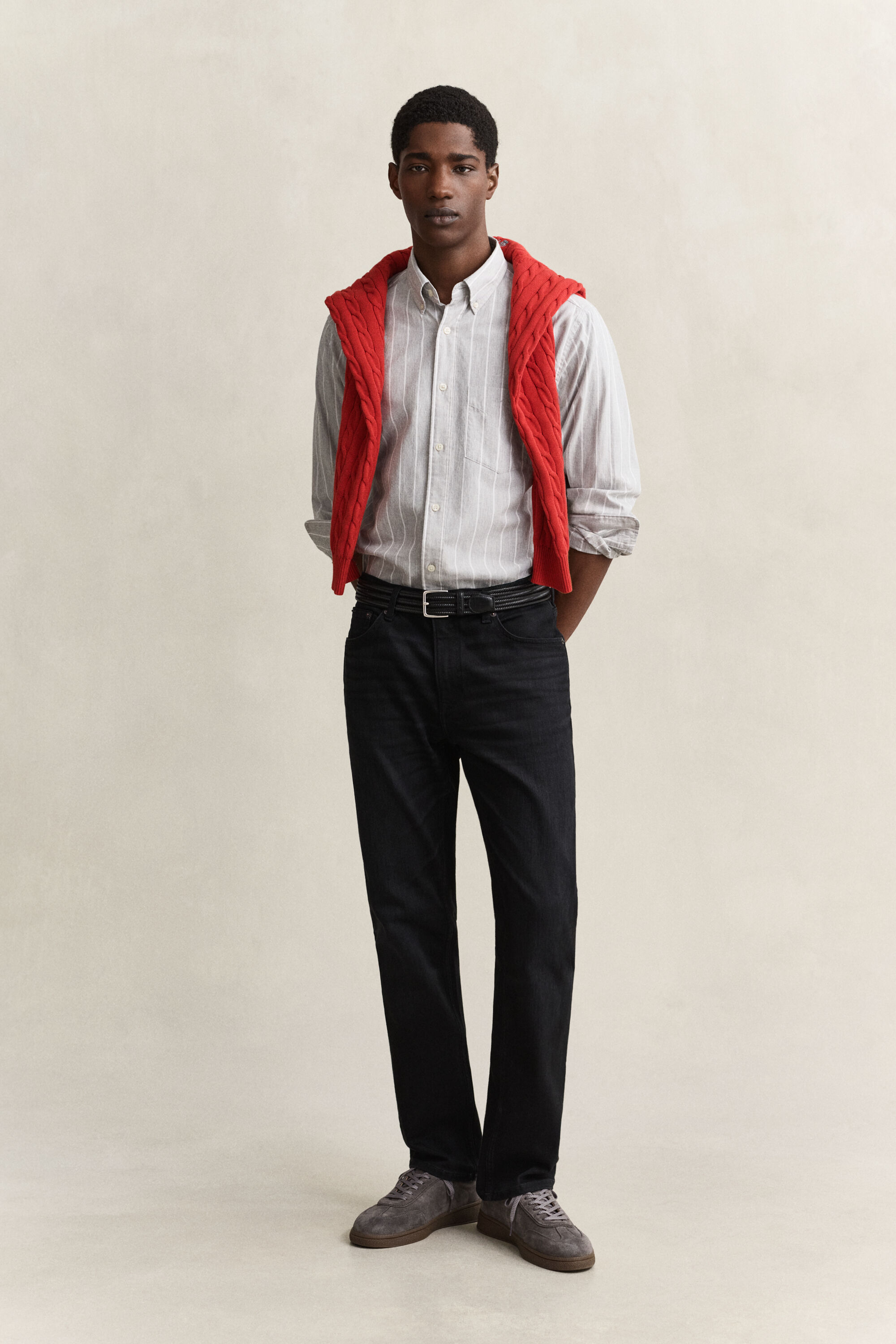 Chemise à rayures en popeline chinée