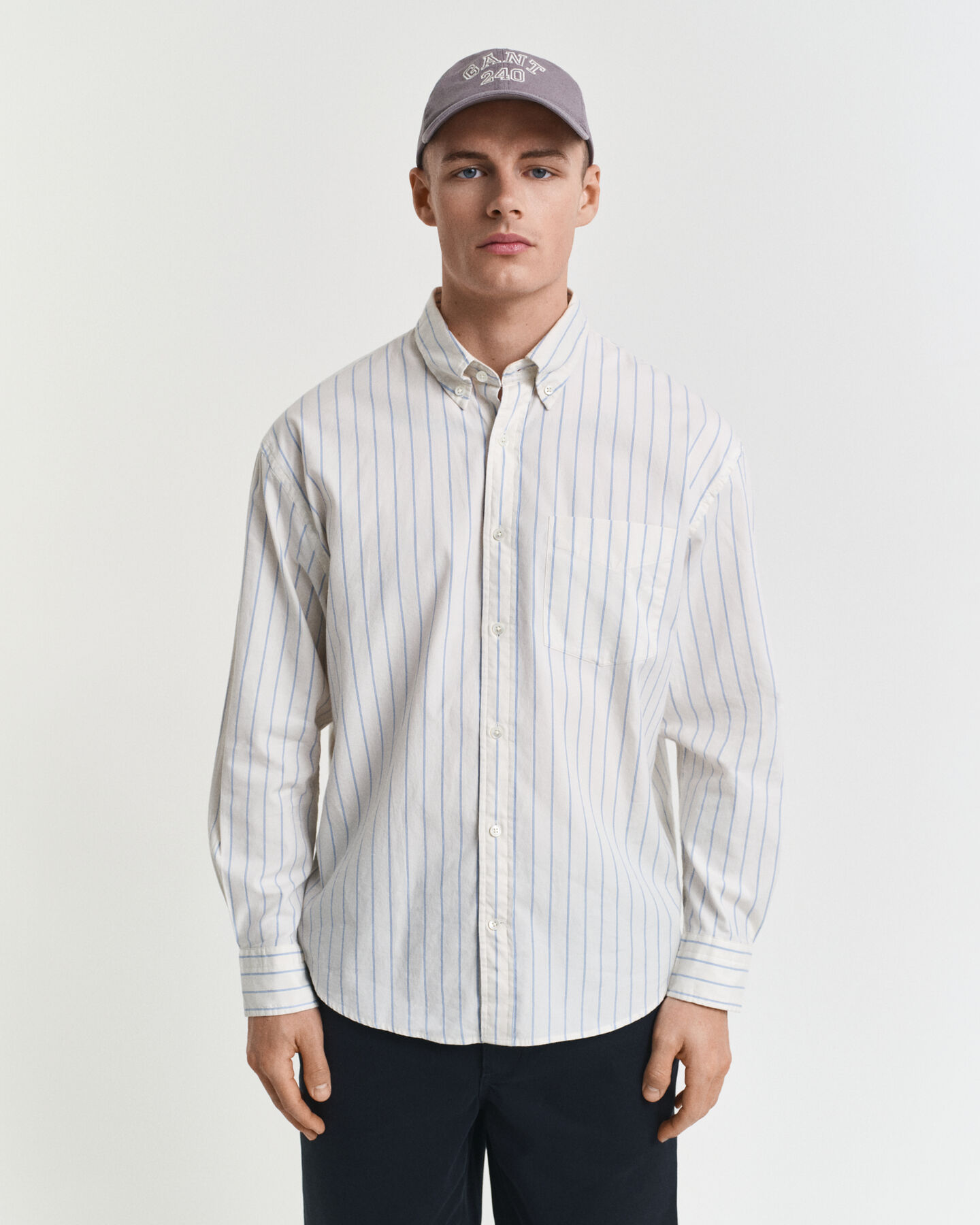 Chemise coupe décontractée en coton Oxford Luxury à rayures