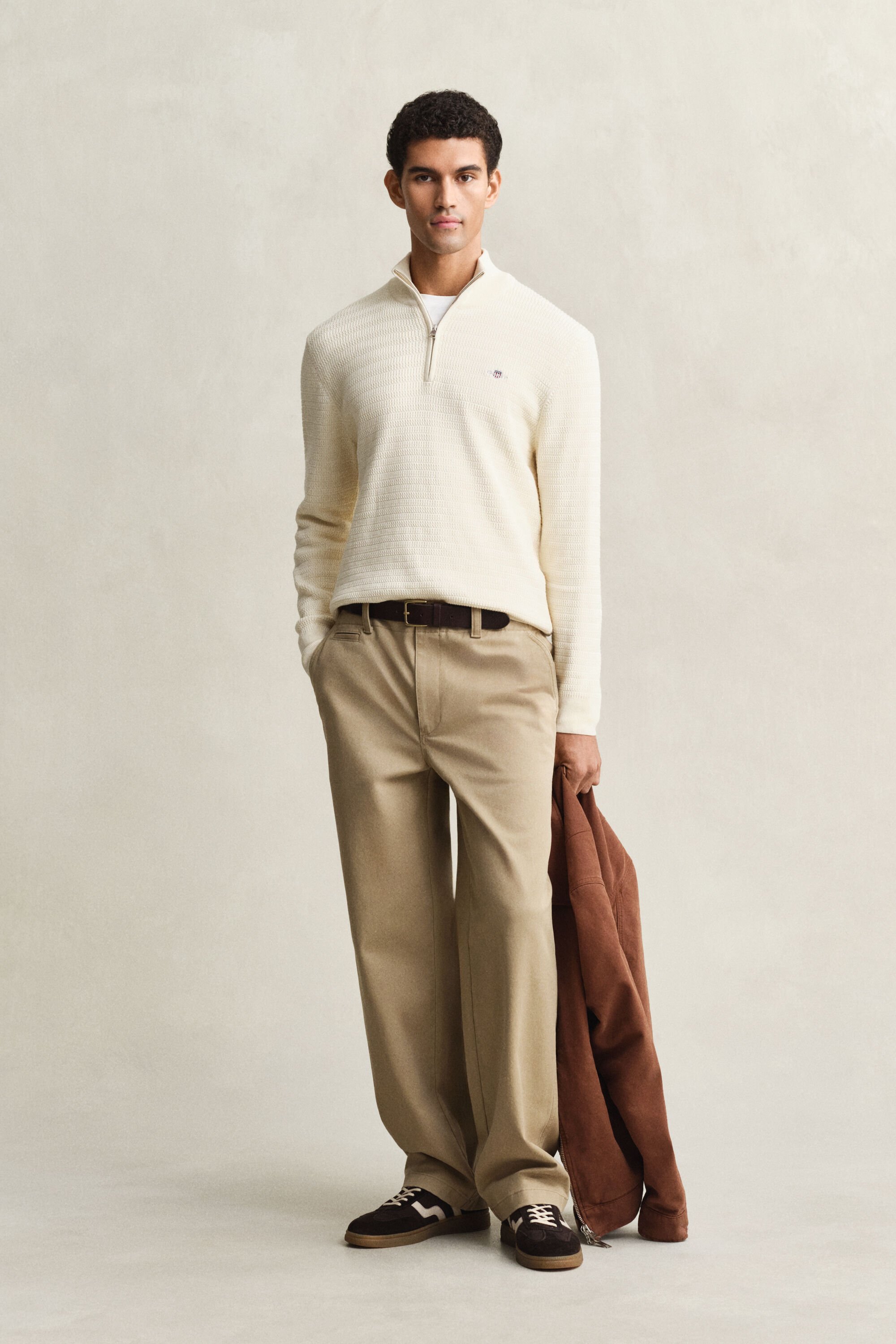 Pull à demi-zip en maille torsadée