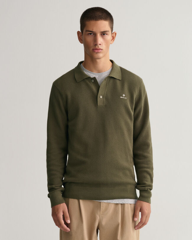 Pull fa&ccedil;on polo en coton piqu&eacute;