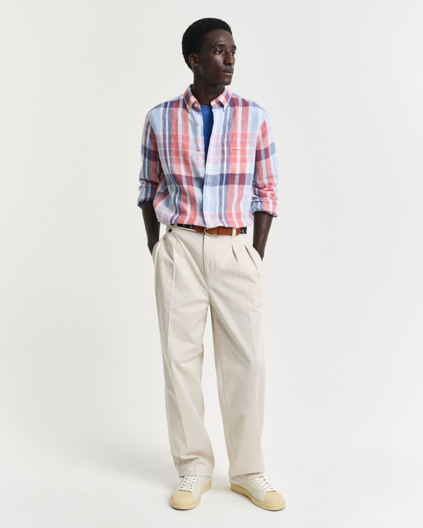 Chemise coupe regular en lin &agrave; carreaux madras