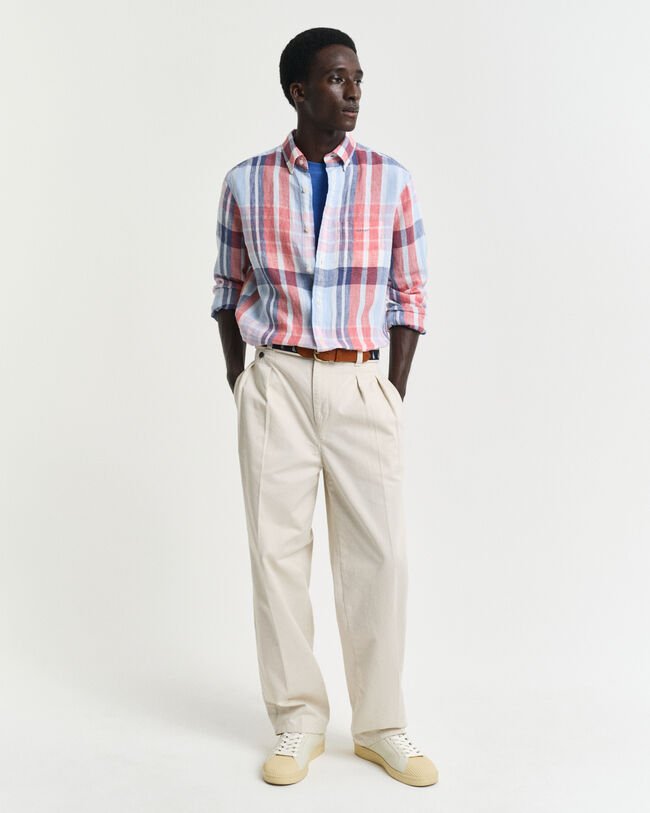 Chemise coupe regular en lin &agrave; carreaux madras