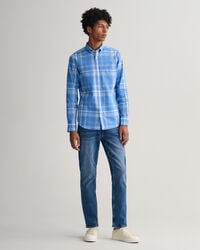 Chemise regular fit en coton et lin à carreaux