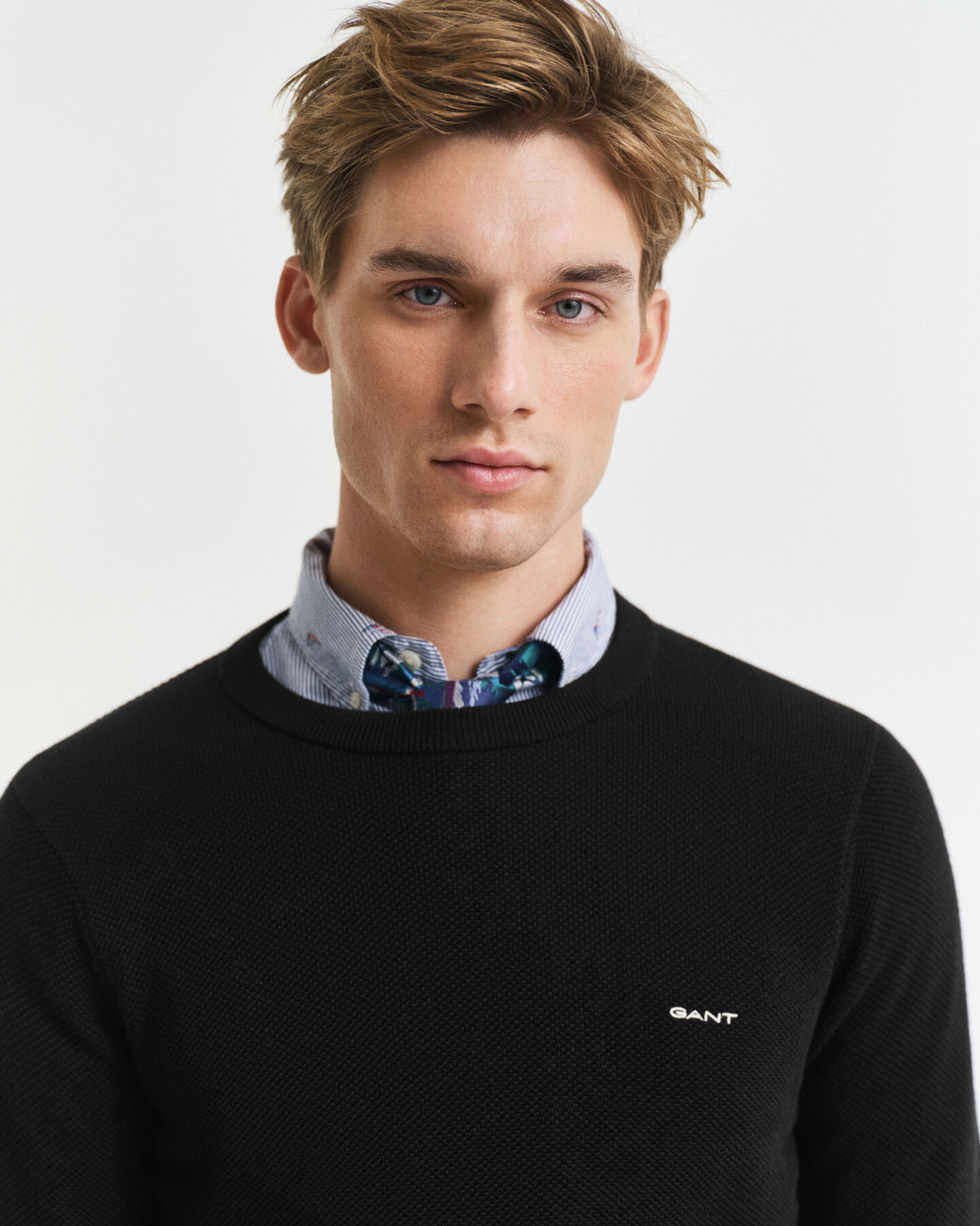 Pull col rond en coton piqué