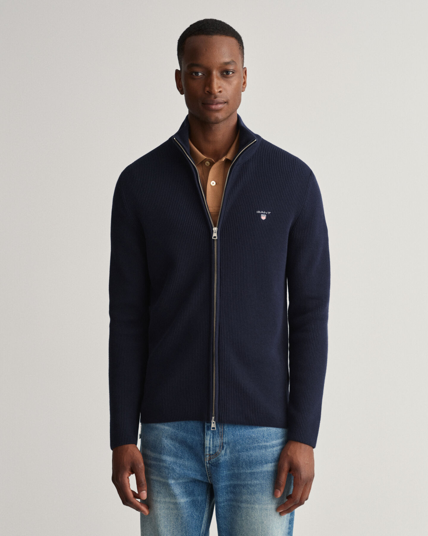 Pull zippé côtelé Texture