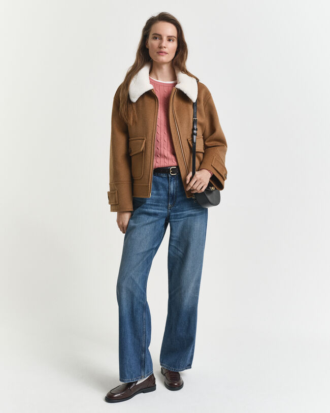 Pull col rond en maille de coton stretch à torsades