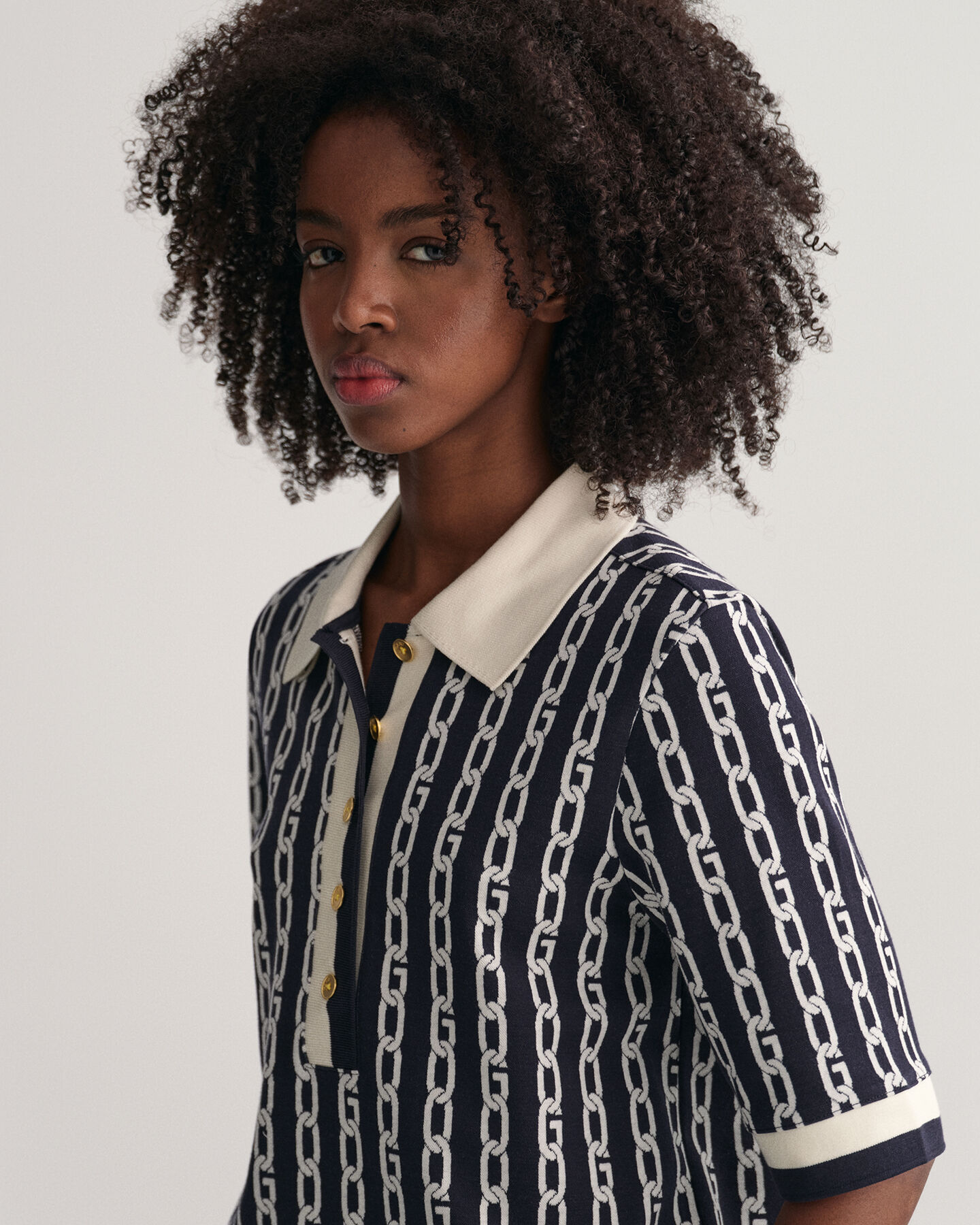 Polo &agrave; manches mi-longues Chain Jacquard