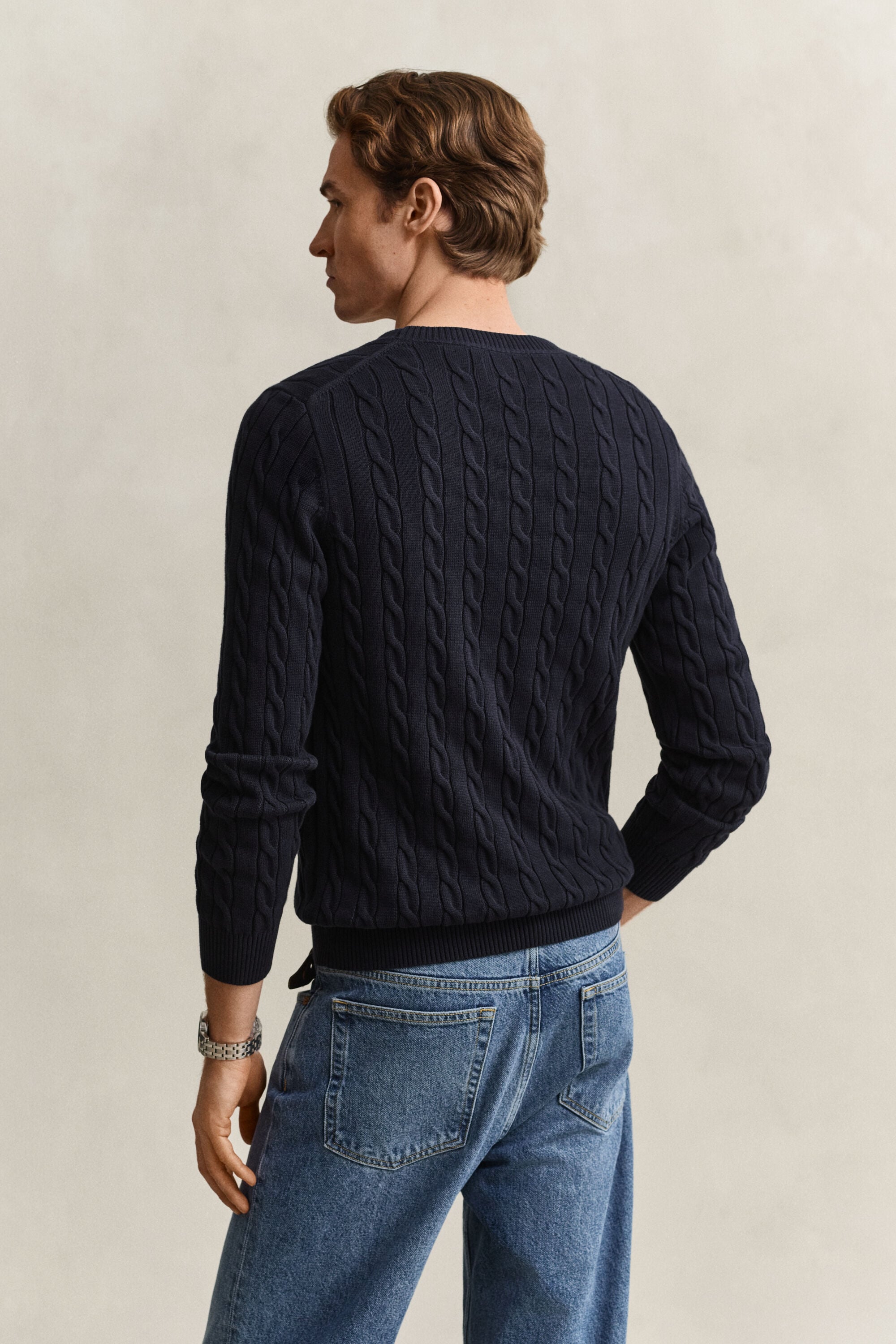 Pull col rond en maille de coton torsadée