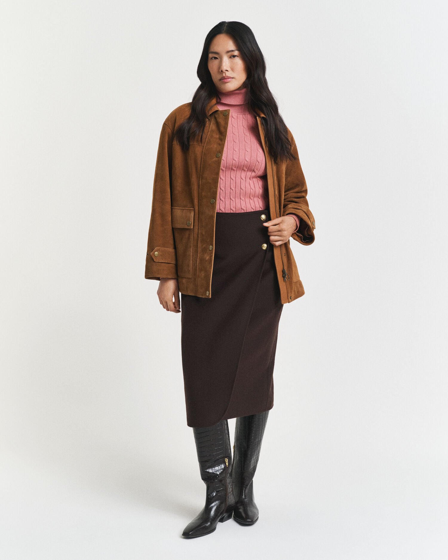 Pull col roulé en maille de coton stretch à torsades