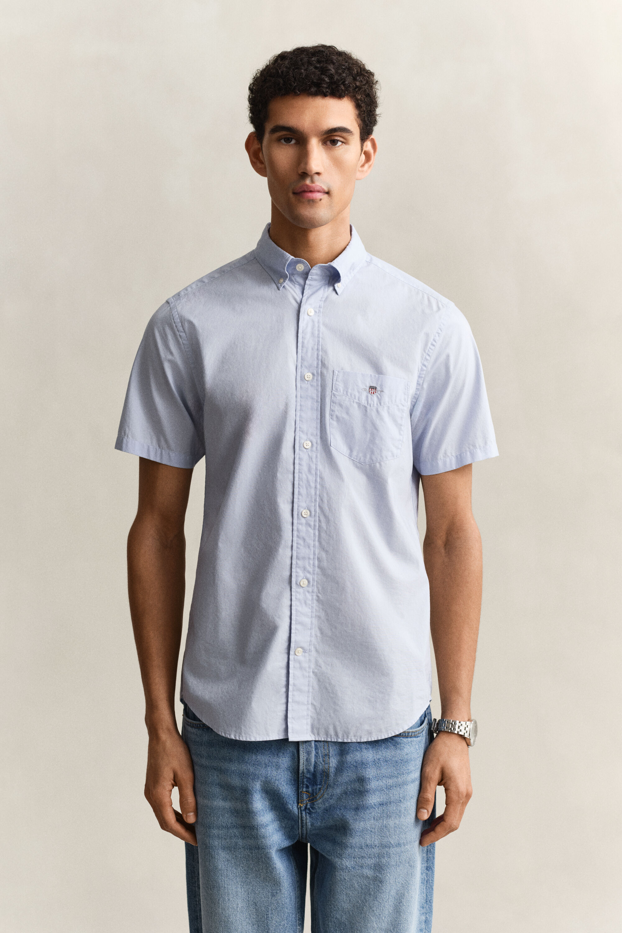 Chemise à manches courtes en popeline classique