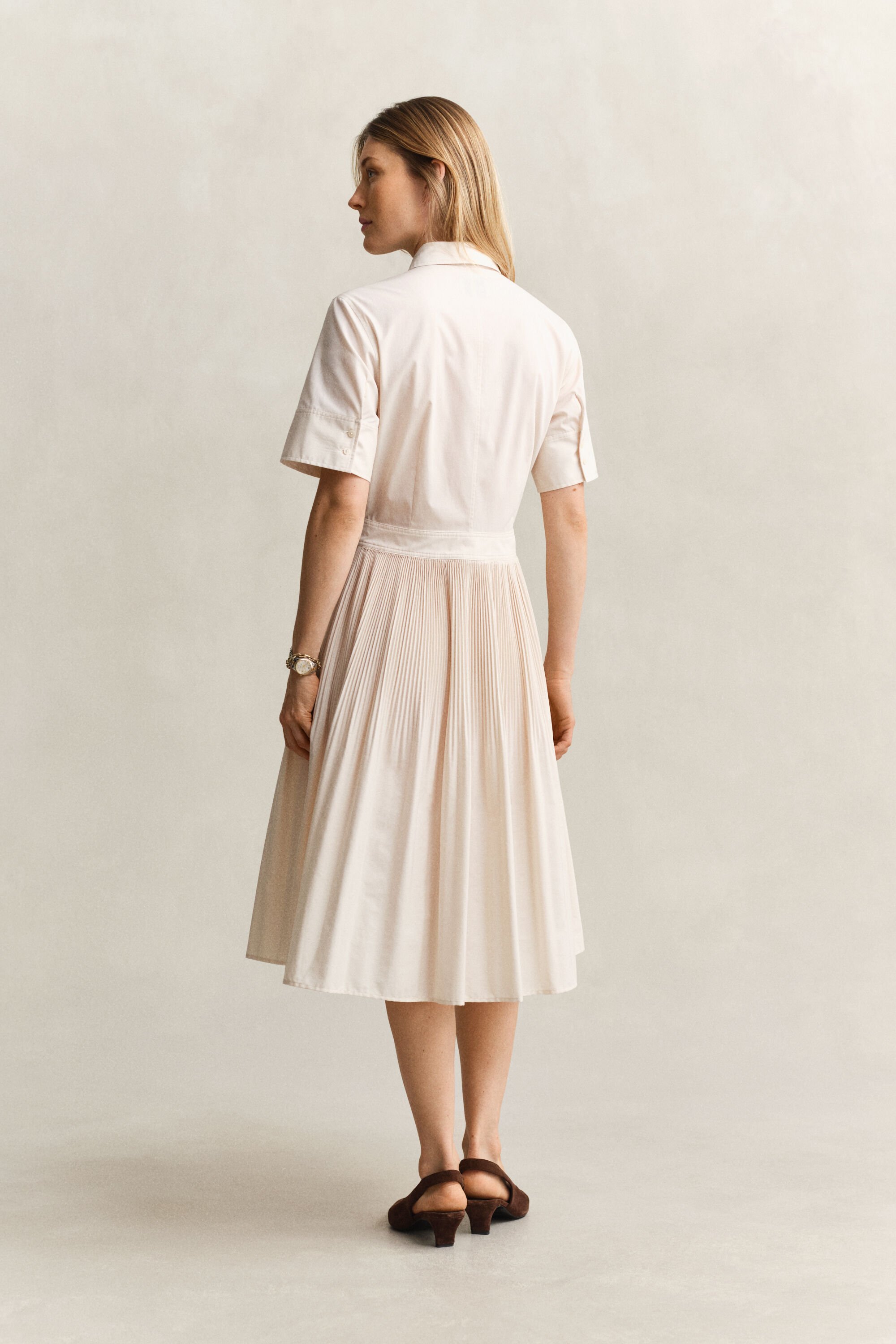 Robe-chemise plissée en coton