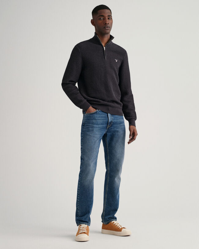 Pull en coton &agrave; demi-zip Texture