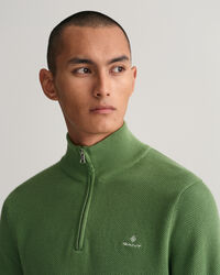 Pull &agrave; demi-zip en coton piqu&eacute;