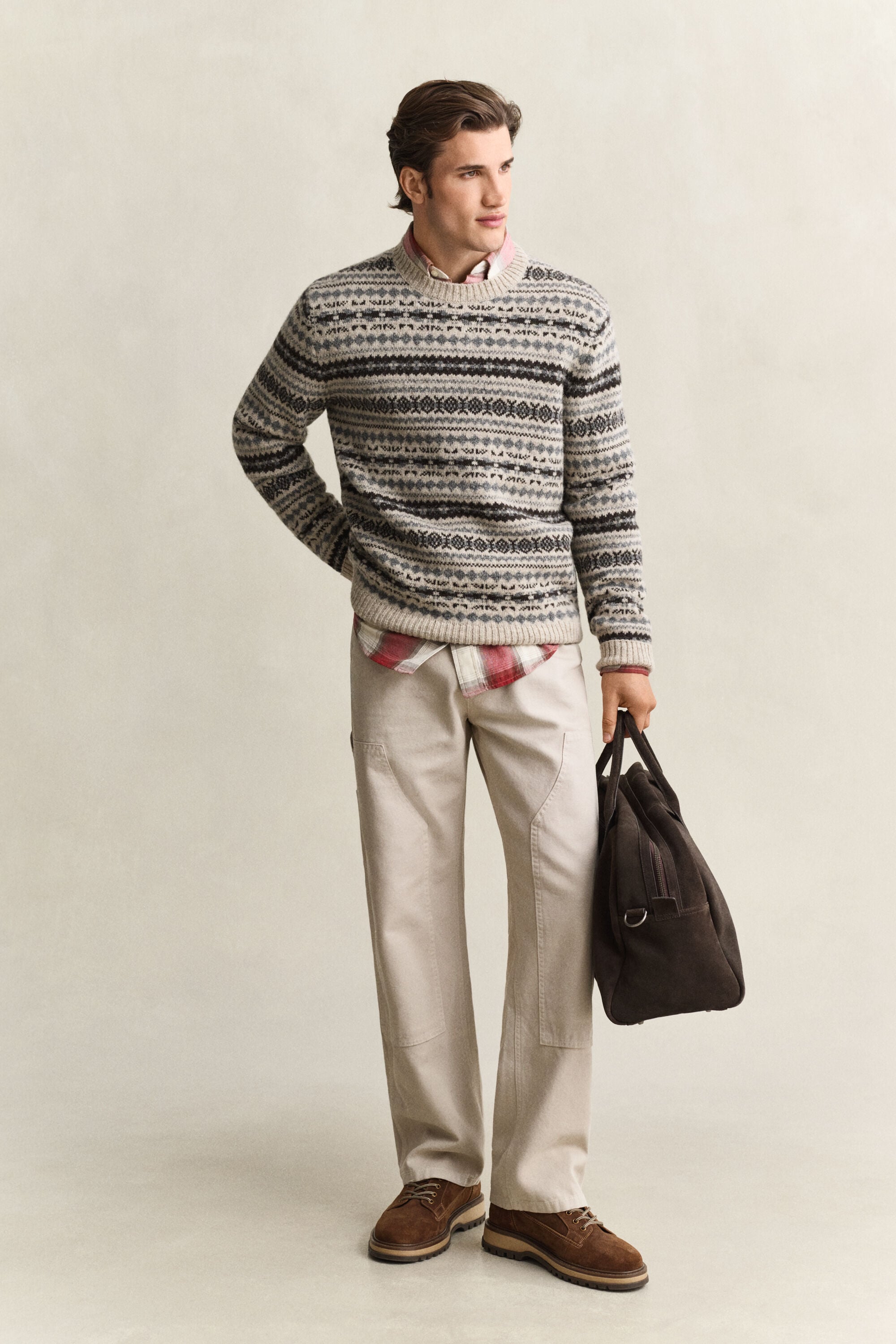 Pull jacquard en laine brossée