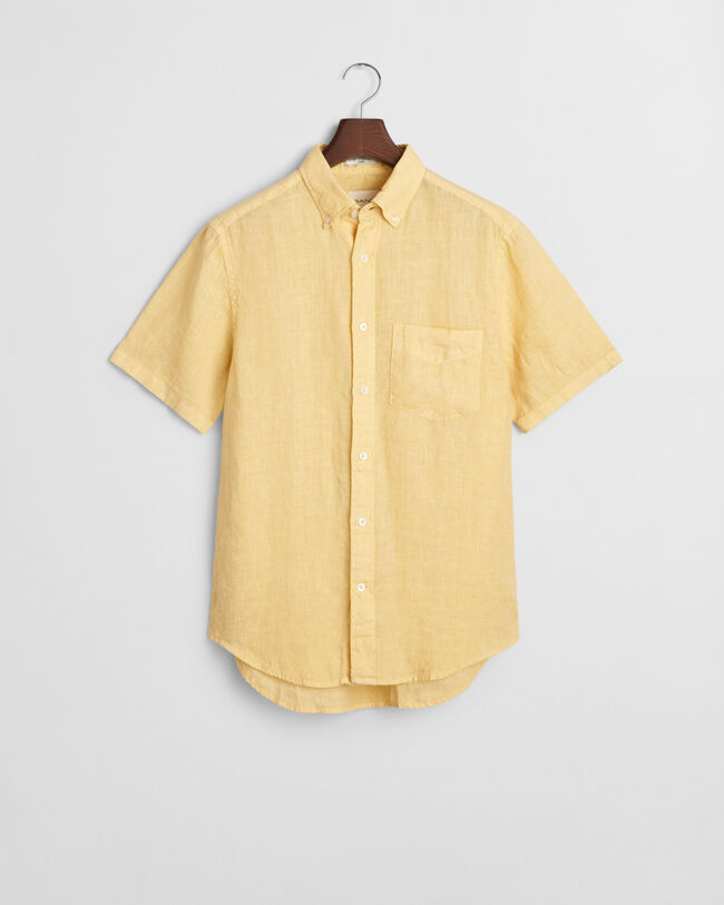 Chemise regular fit en lin teint en pièce à manches courtes