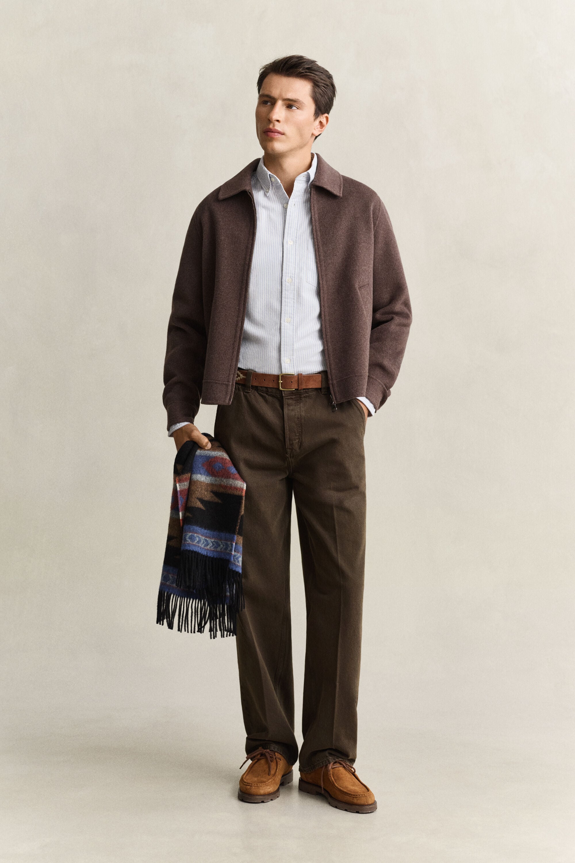 Chemise en coton Oxford brossé avec rayures
