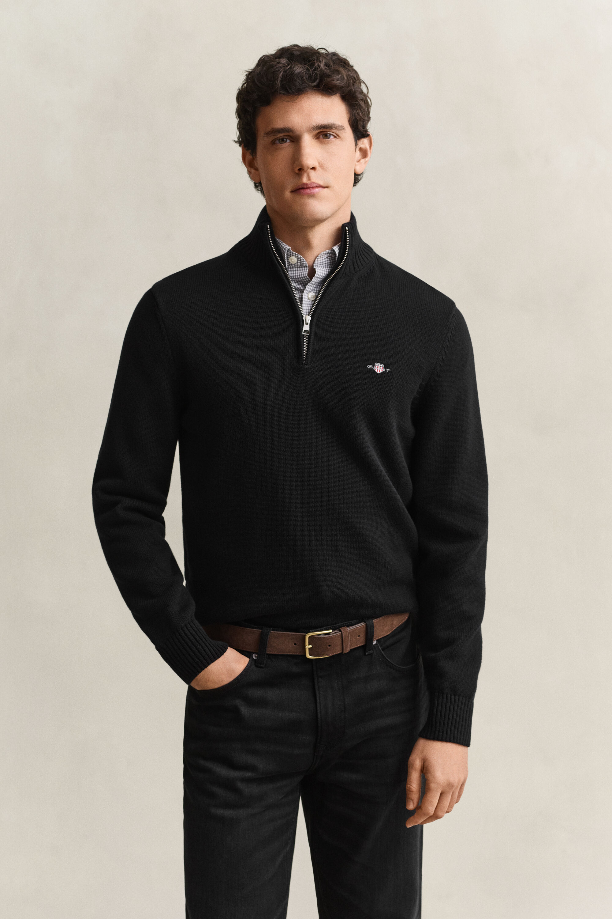 Pull en coton décontracté à demi-zip
