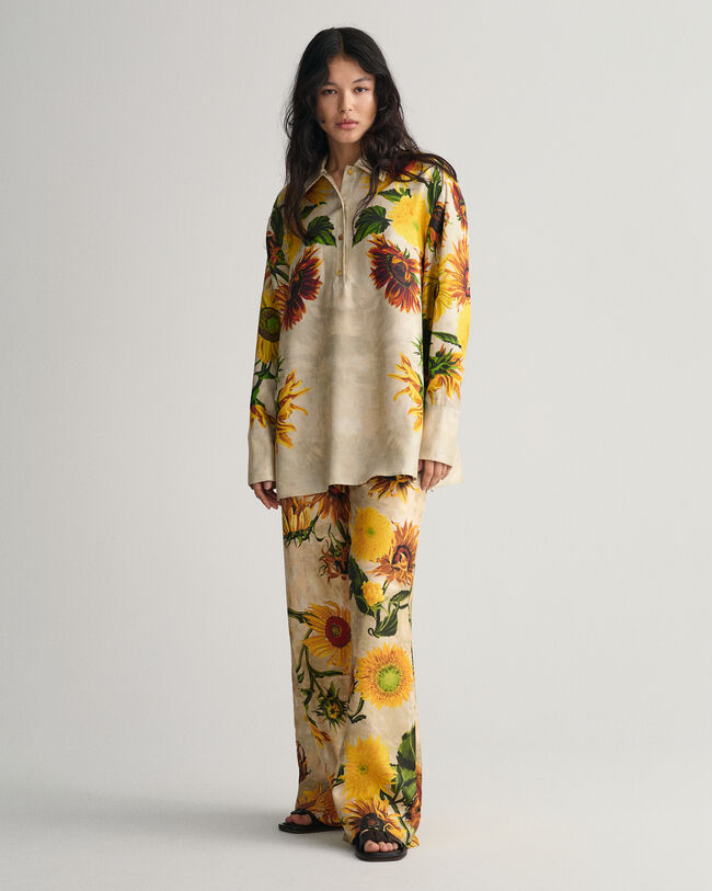 Chemisier en soie &agrave; imprim&eacute; tournesols Popover