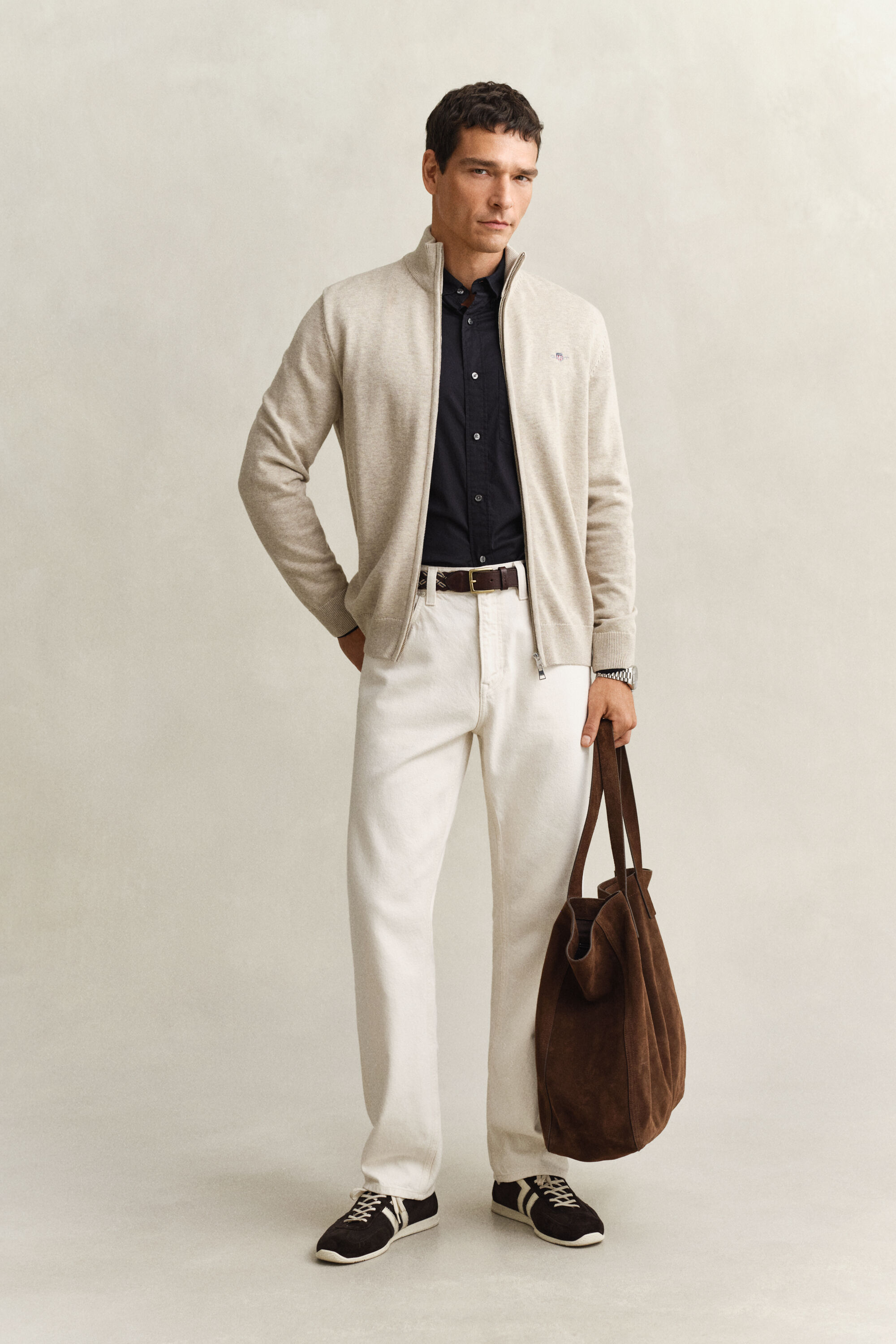 Cardigan zippé en coton décontracté