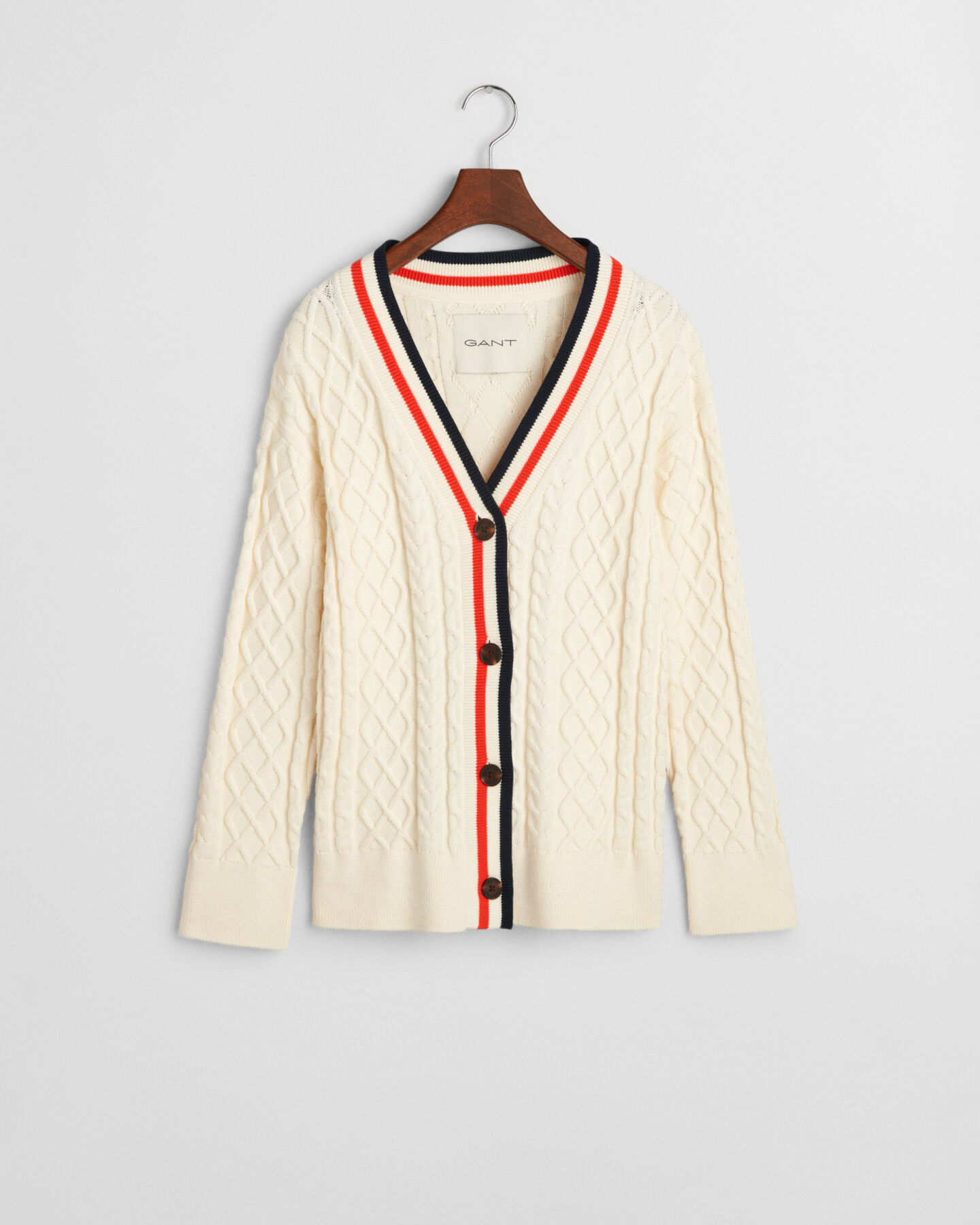 Cardigan &agrave; torsades de couleur contrastante